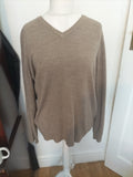 Mens George Size L Brown V Neck Jumper Heavy Bobbling