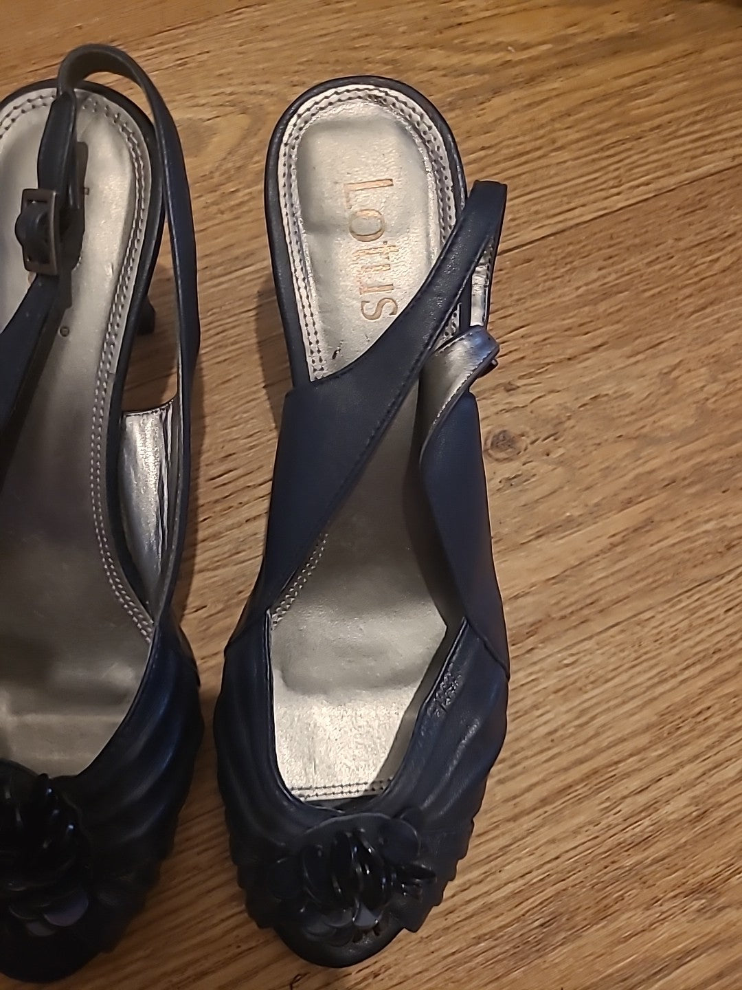 Ladies Lotus Size 6 Navy Open Toe Hells