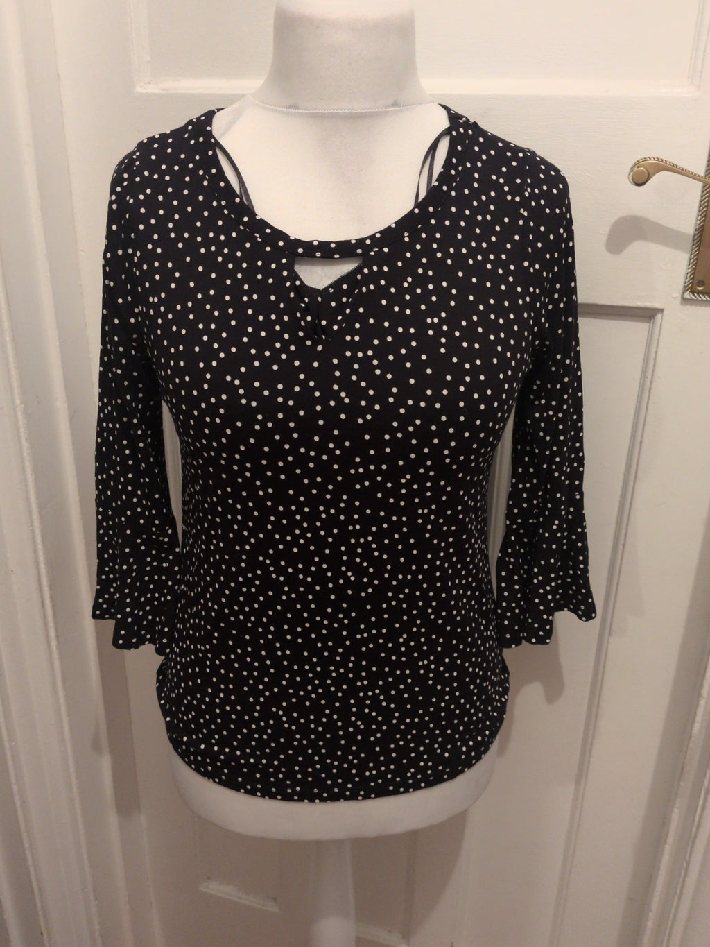 M&Co Petite 10 Polkadot 3/4 Flute Sleeve Blouse