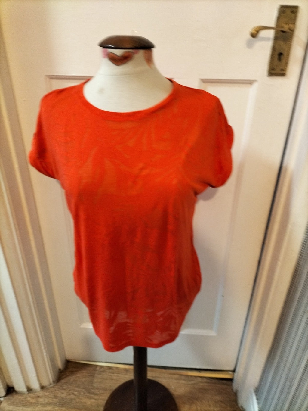 Ladies F&F Size 10 Hot Orange Floral Short Sleeved Tshirt
