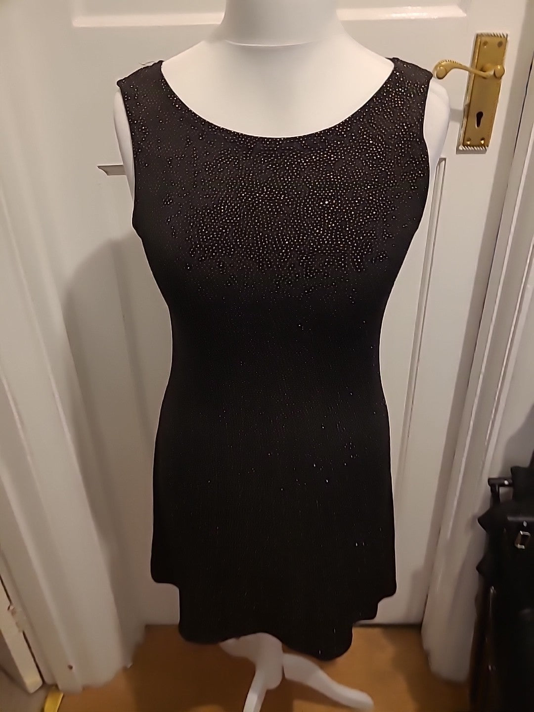 Ladies Size Medium Black Glistening Sleeved A-line Dress