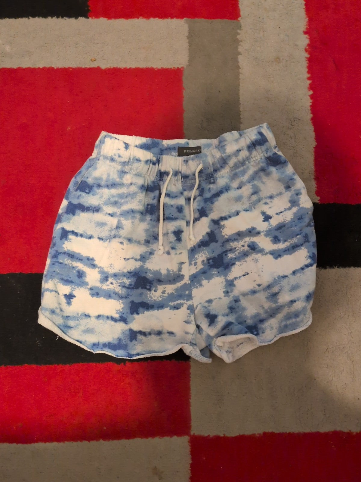 Ladies Primark Size Small Blue And White Dye Elasticated Sweat Hot Pants