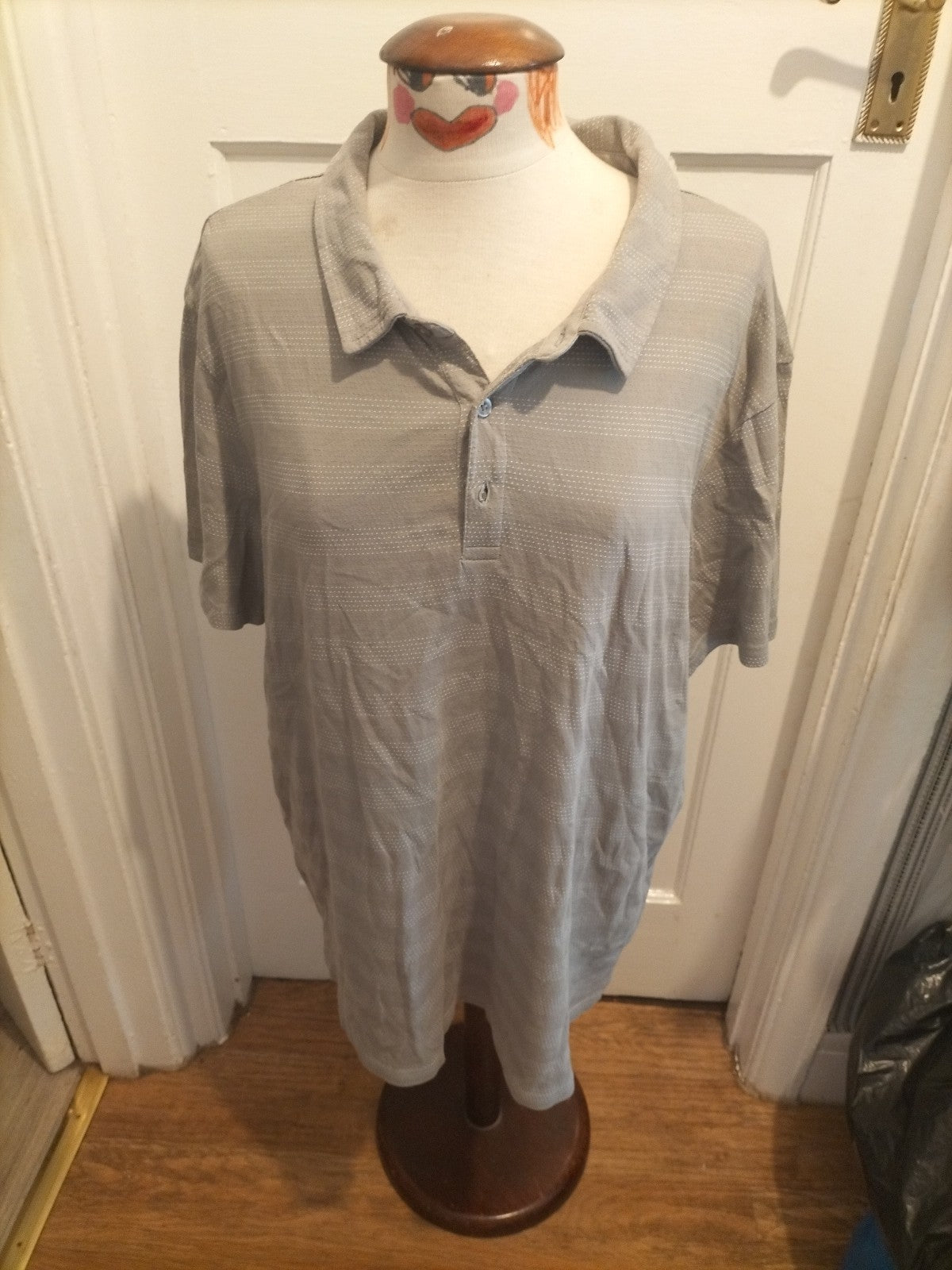 Mens Tu Size XL Grey With White Detail Pure Cotton Short Sleeved Polo