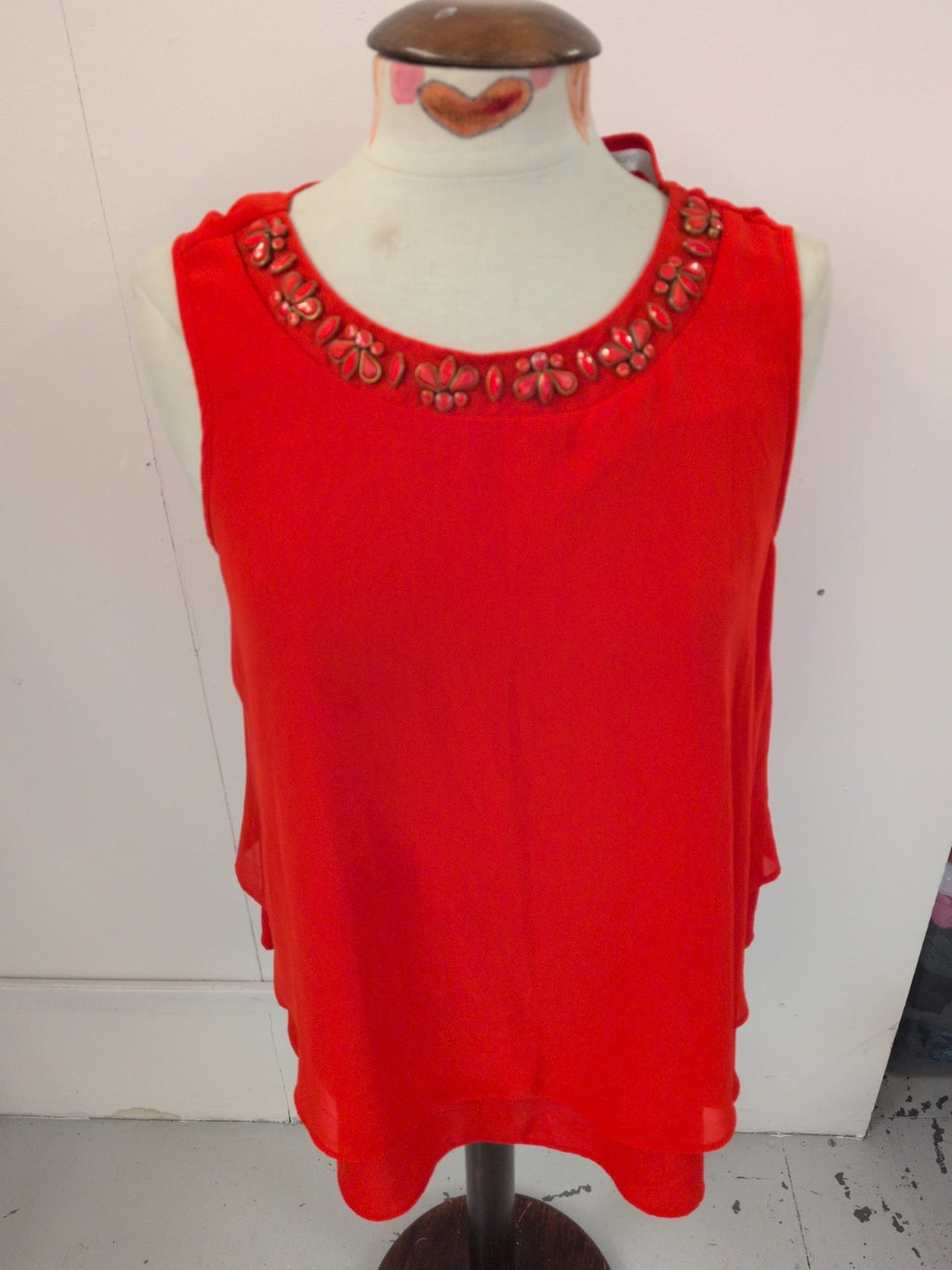 George 14 Orange With Detail On Neck Sleeveless Blouse