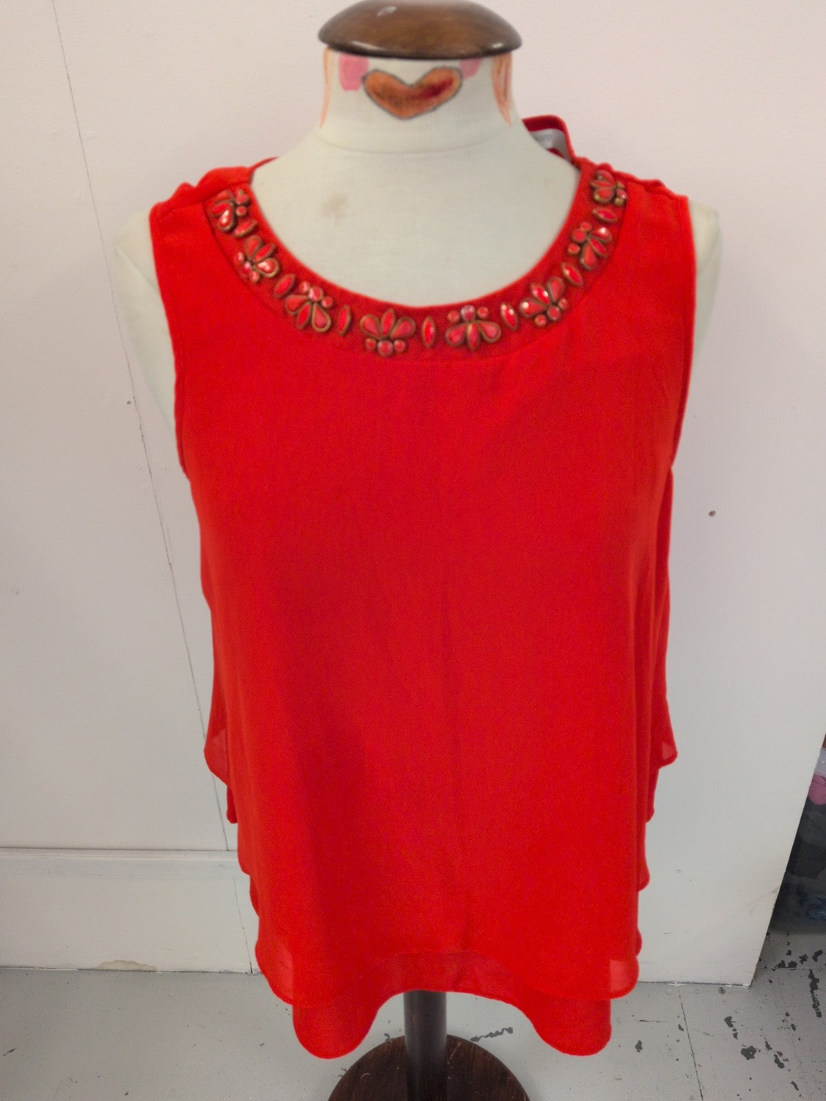 George 14 Orange With Detail On Neck Sleeveless Blouse