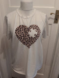 Shein XL White With Leopard Print Heart Short Sleeve T-shirt