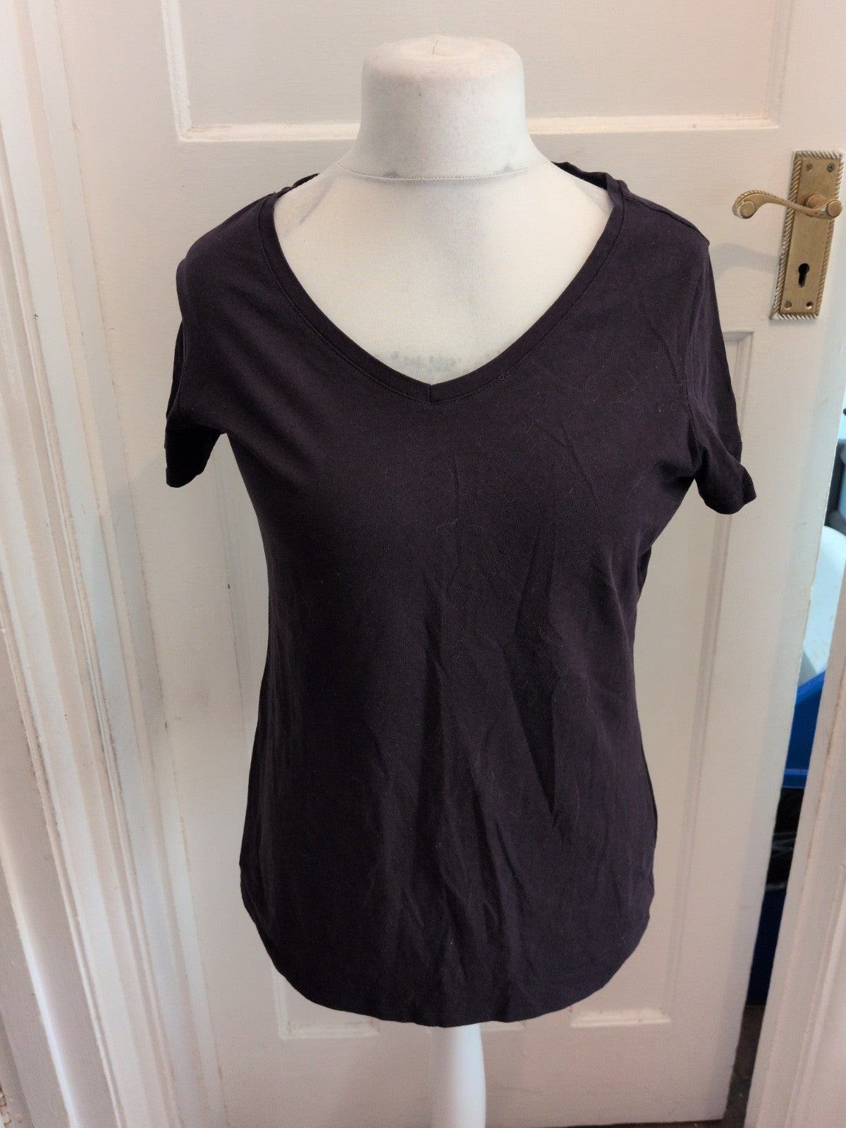 Primark Large 14-16 Navy Stretch Vee Short Sleeve