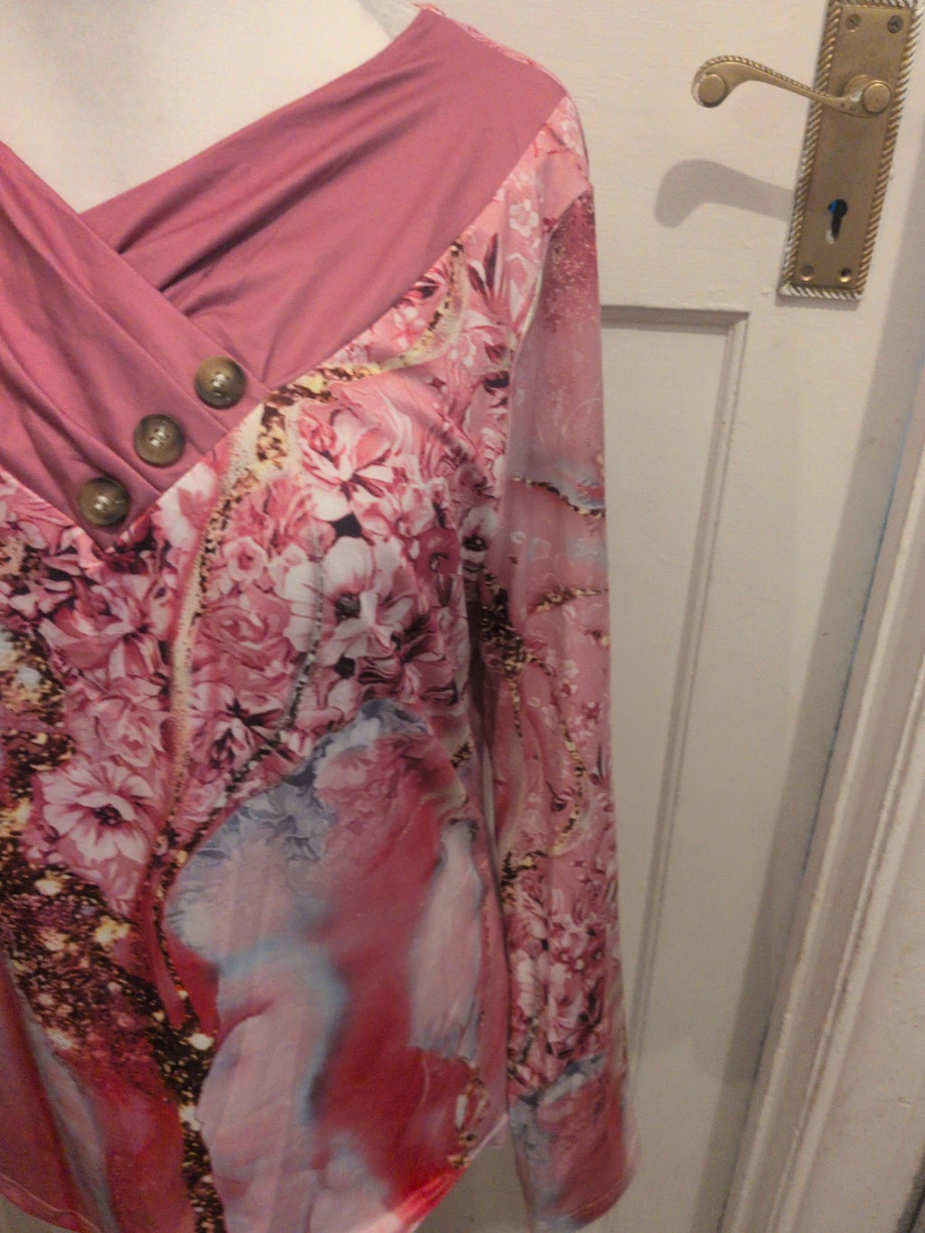 Large Pink Floral Long Sleeve Blouse