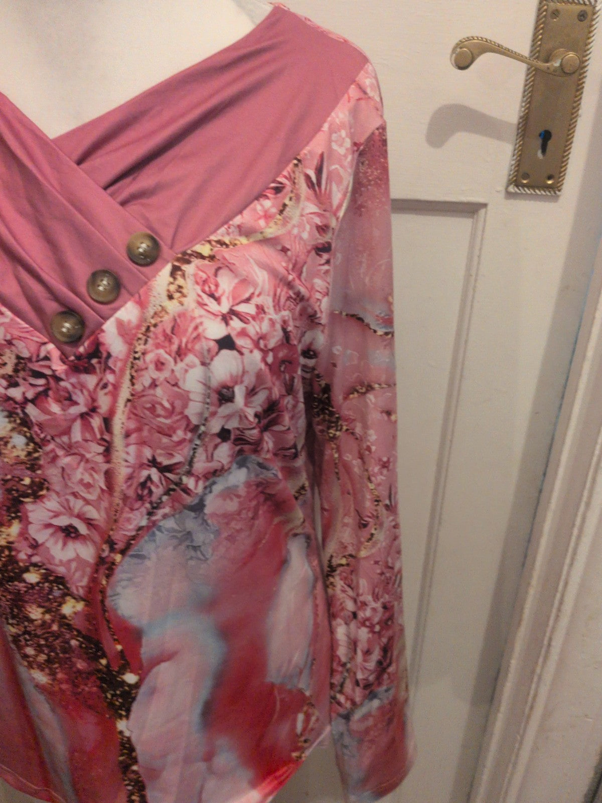 Large Pink Floral Long Sleeve Blouse