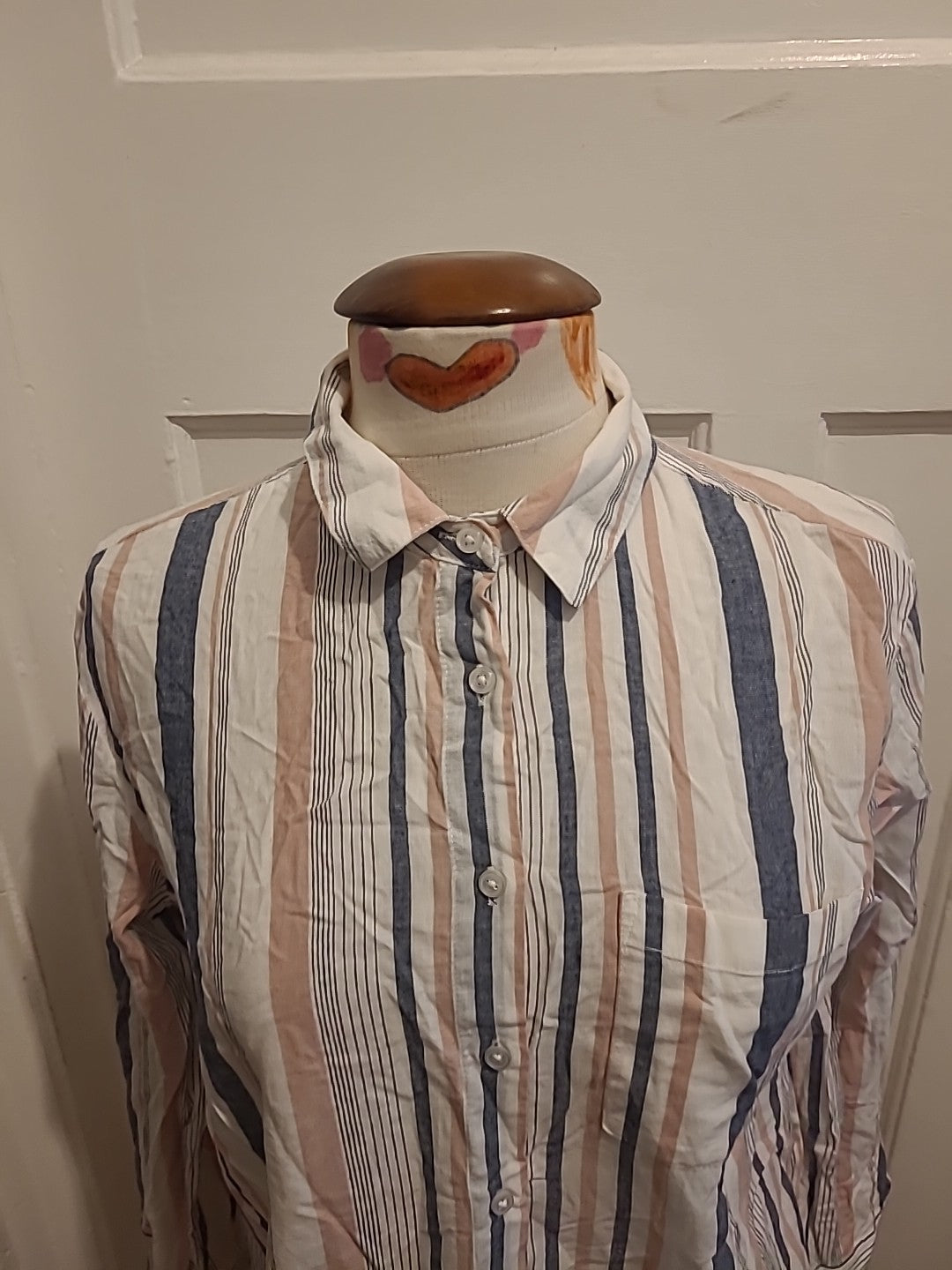 Ladies Primark Size 10 Multicoloured Striped Buttoned Long Sleeved Blouse