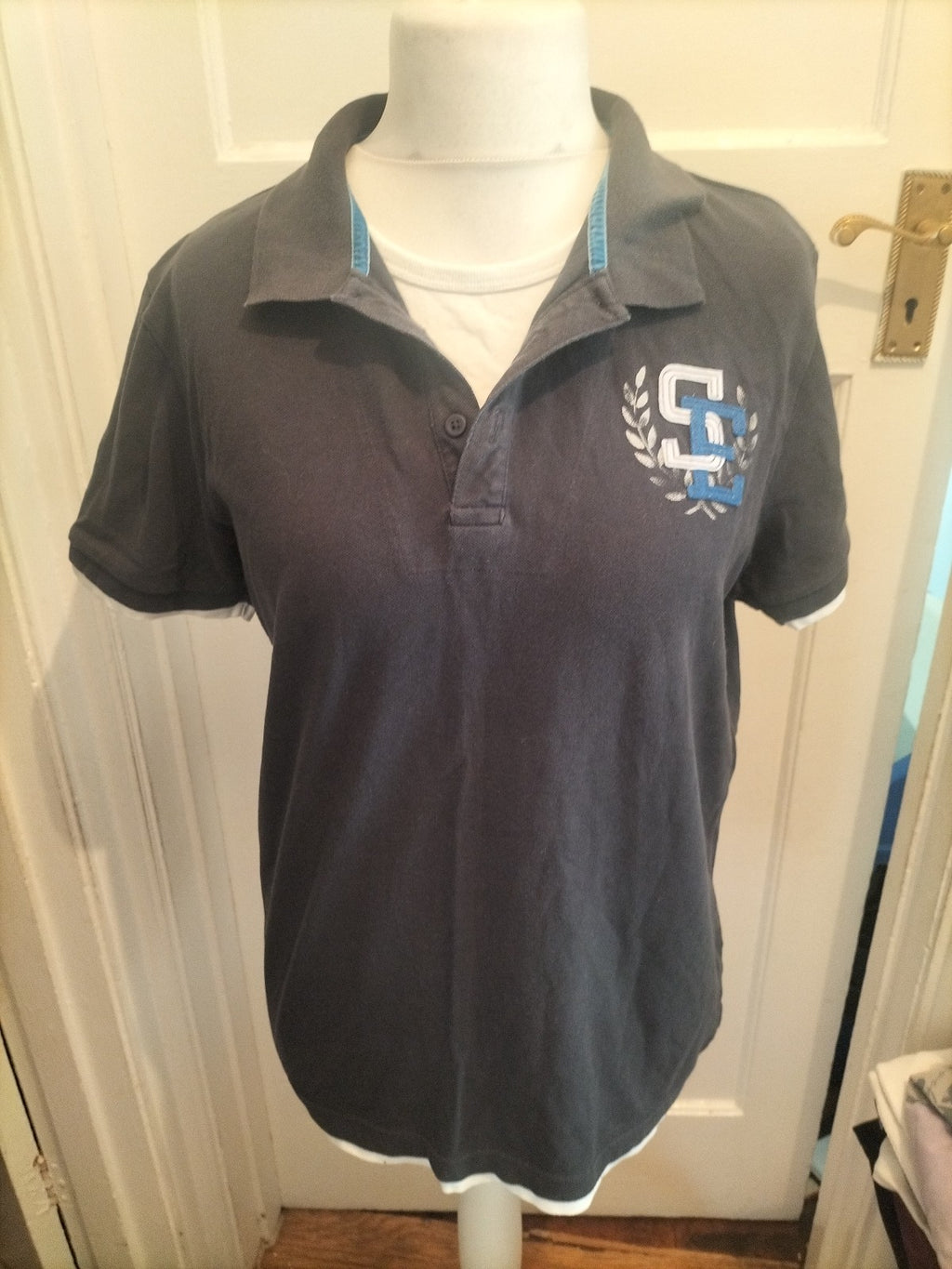 Next Large Navy Short Sleeve Polo White Trim