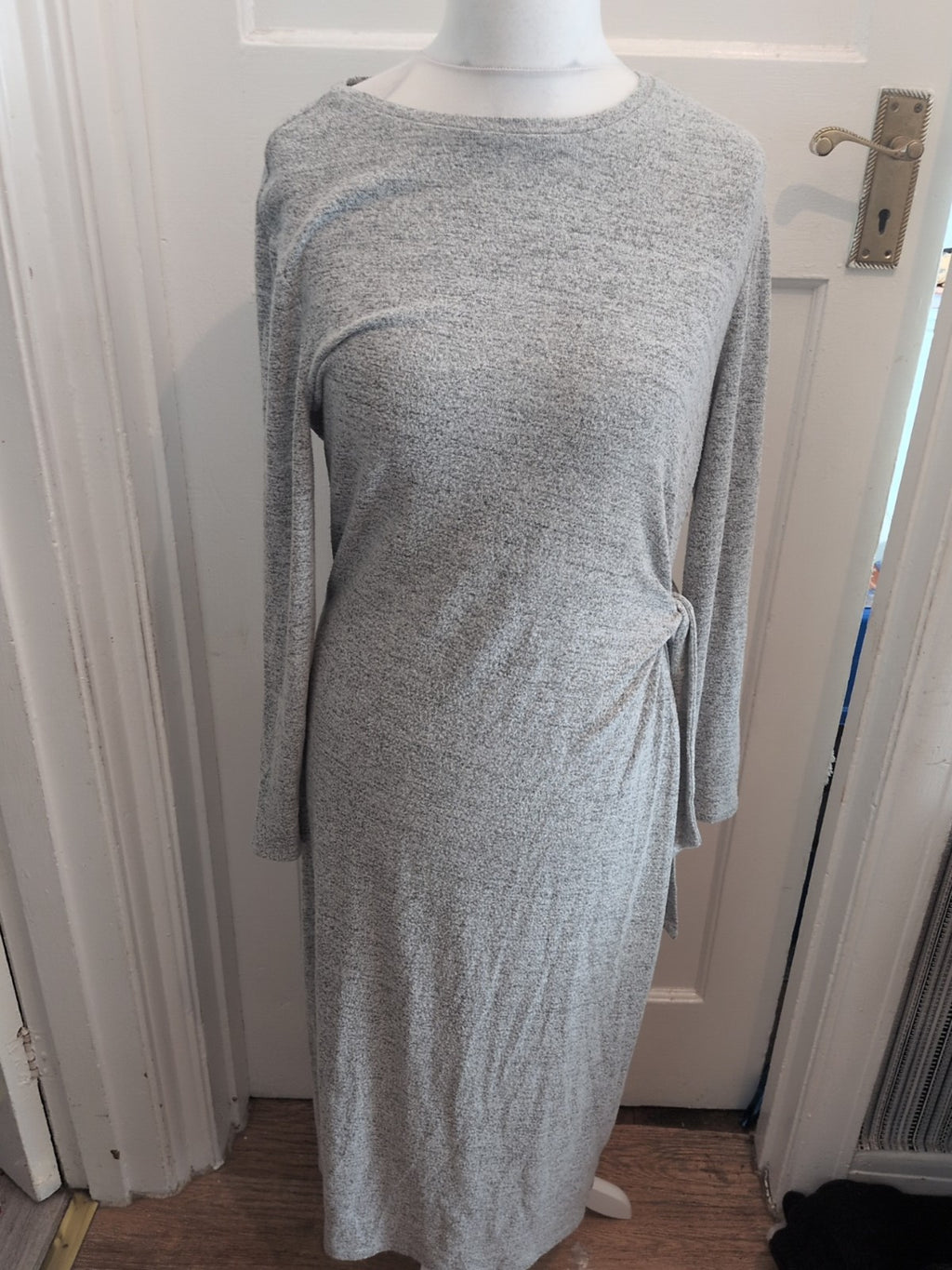 George 16 Pale Grey Long Sleeve Belted Dress Long