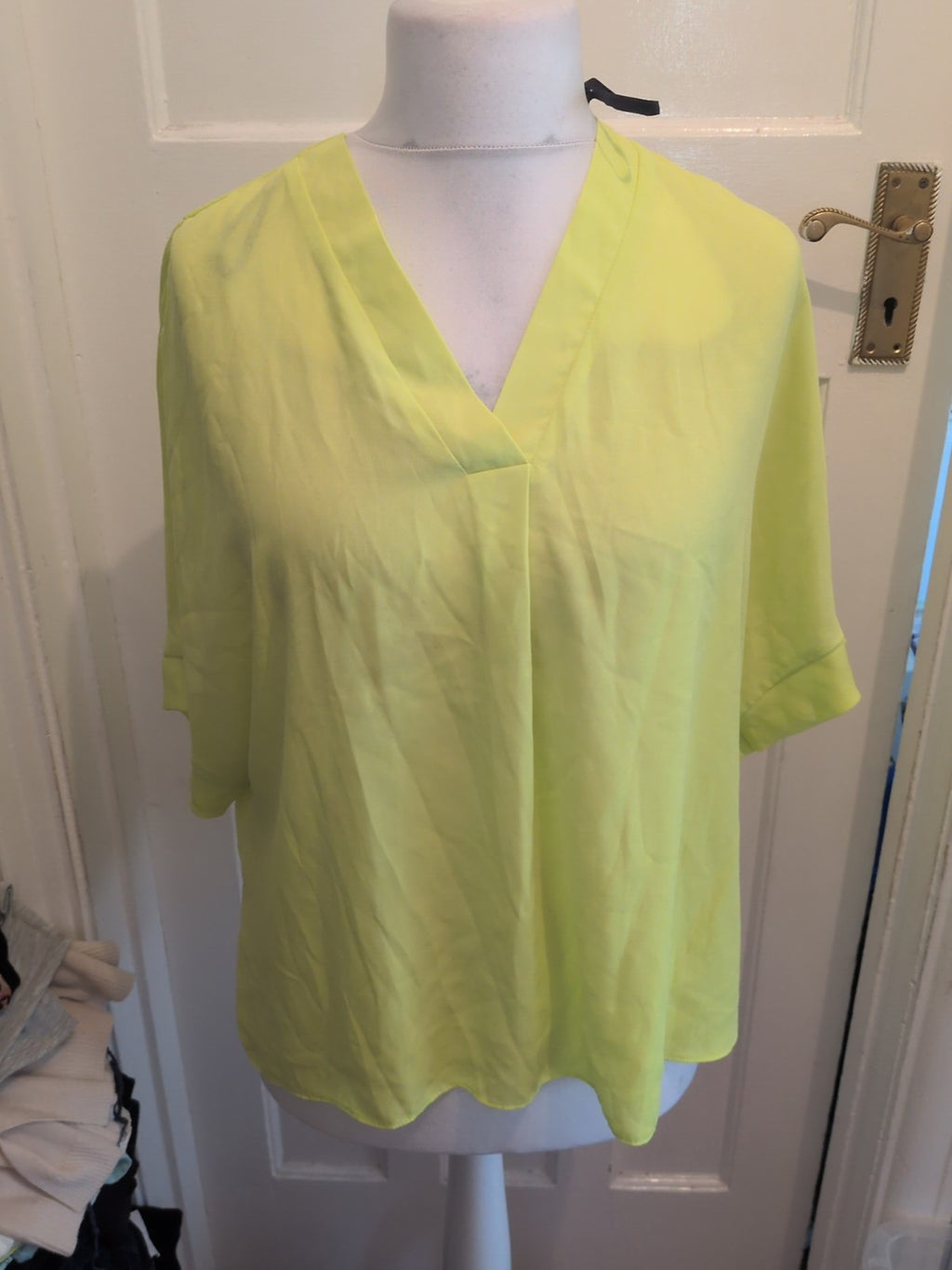 Primark 12 Bright Limey Yellow Short Sleeve Blouse