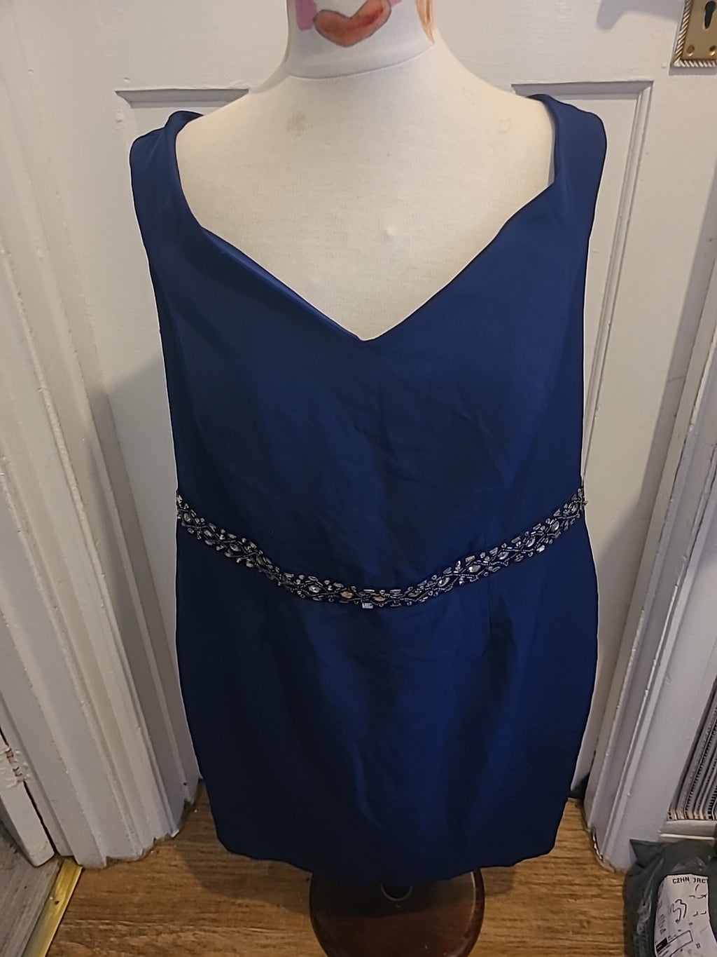 Ladies Showcase Size 18 Navy Detailed Waist Sleeveless Dress