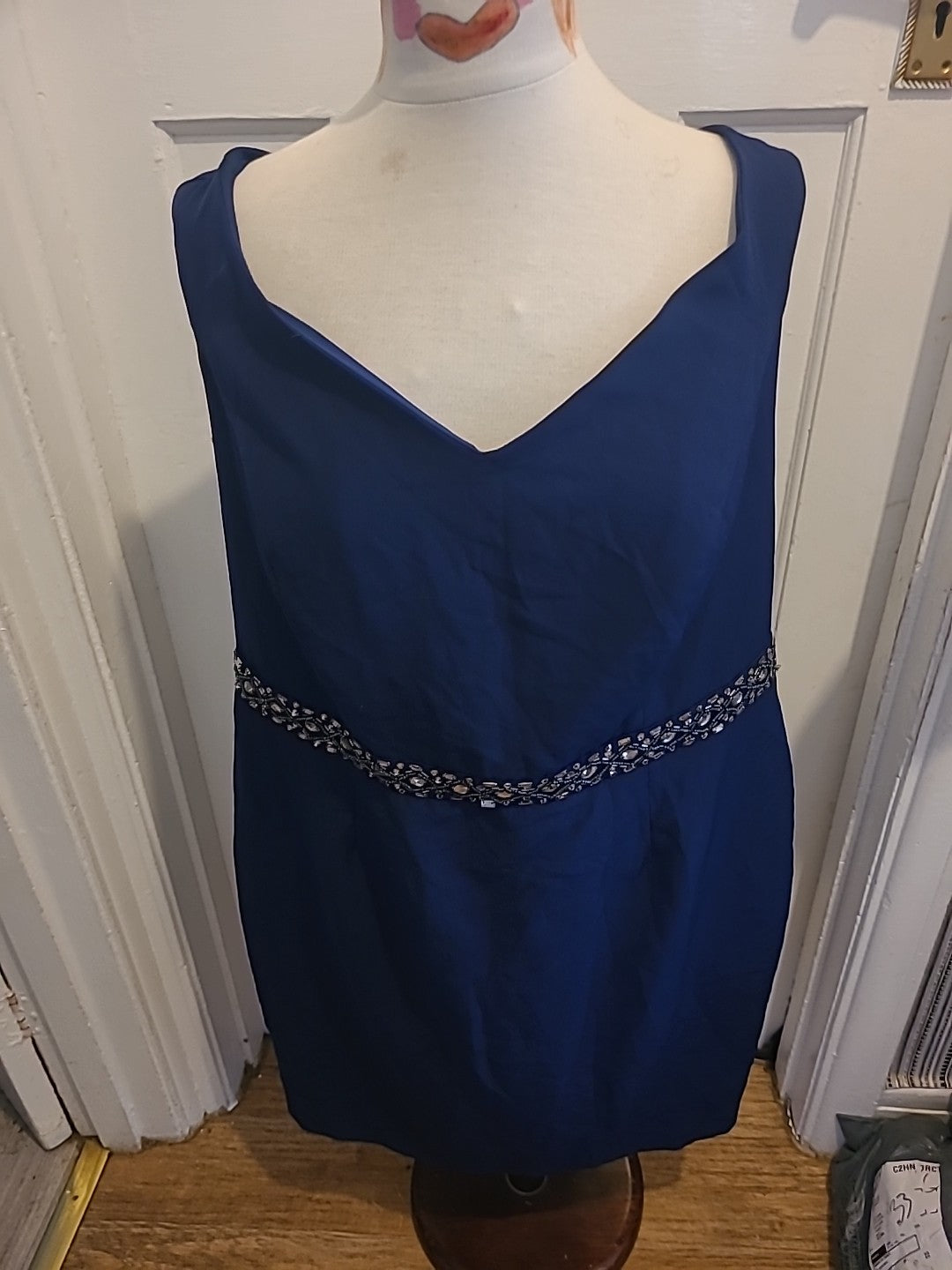 Ladies Showcase Size 18 Navy Detailed Waist Sleeveless Dress