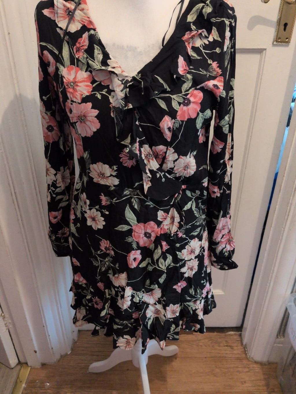 Apricot 12 Black Floral Long Sleeve Dress