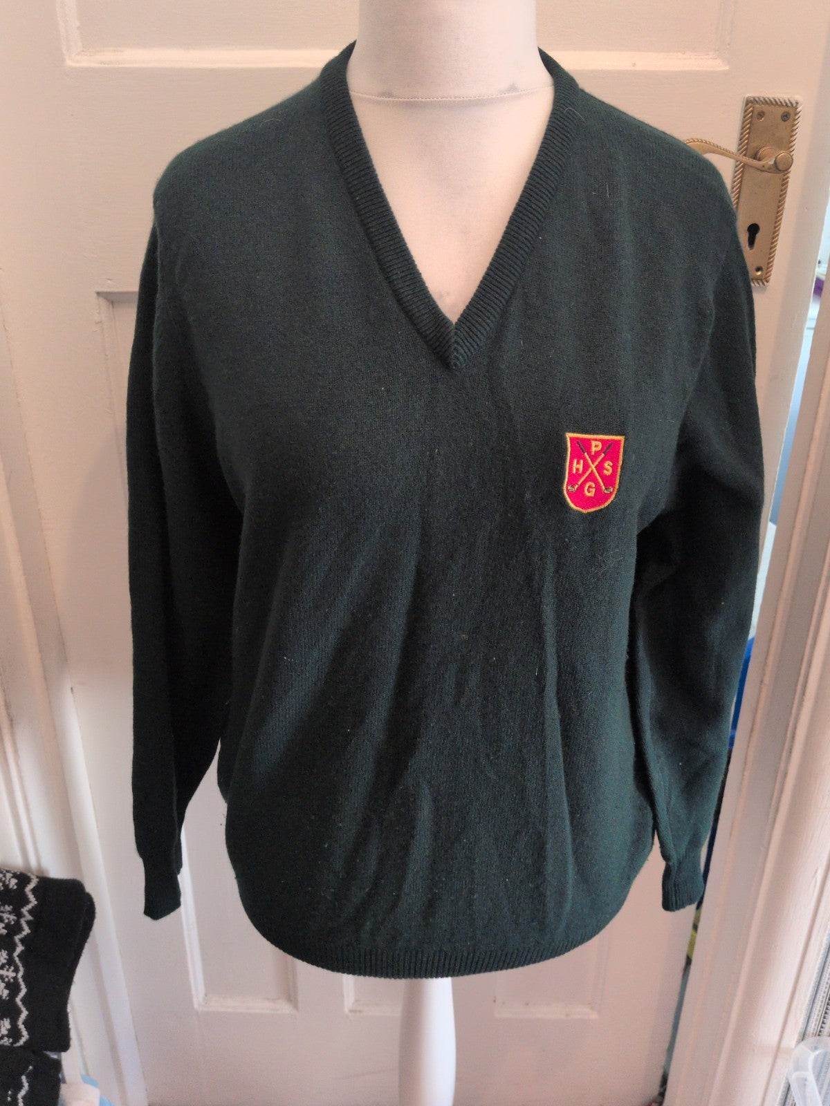 Medium Lambswool Bottle Green V Neck Jumper Balmoral