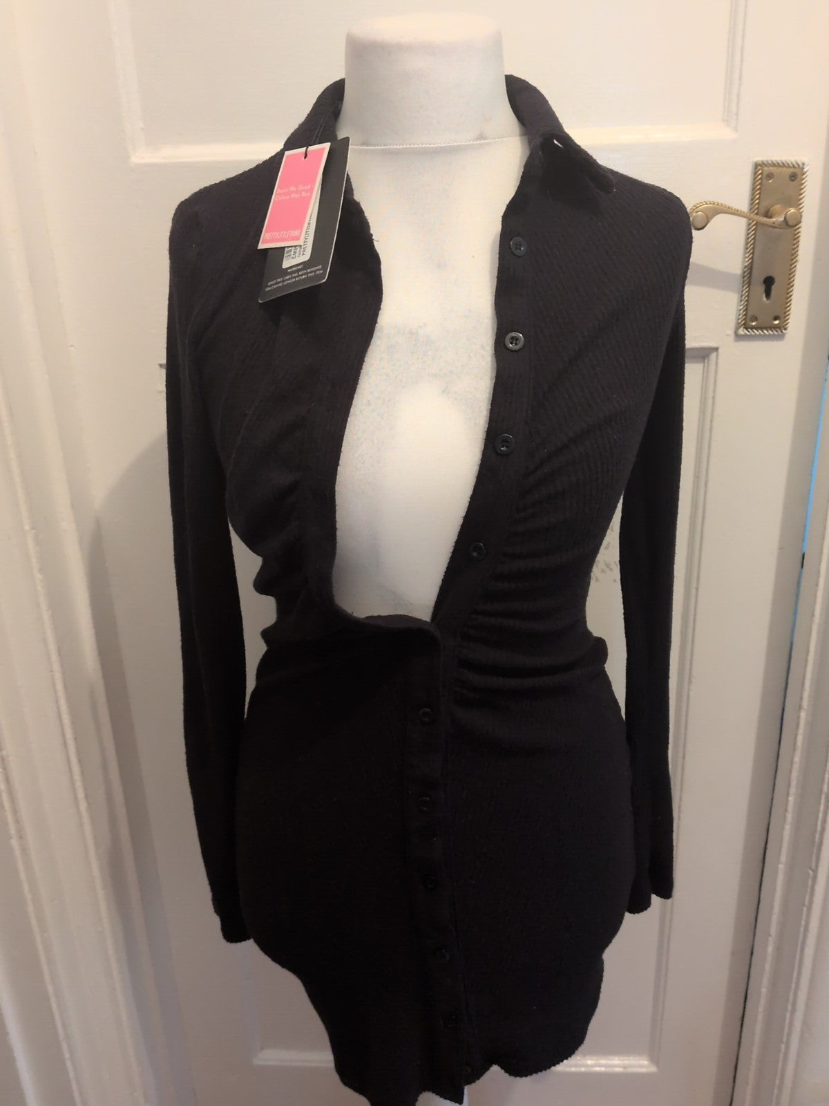 Brand New Ladies Pretty little thing Size 8 Black Brushed Rib Long Sleeve Shirt