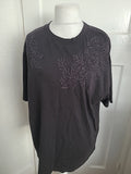 Ladies F&F Size Large Dark Grey Embroidery Short Sleeved Tshirt
