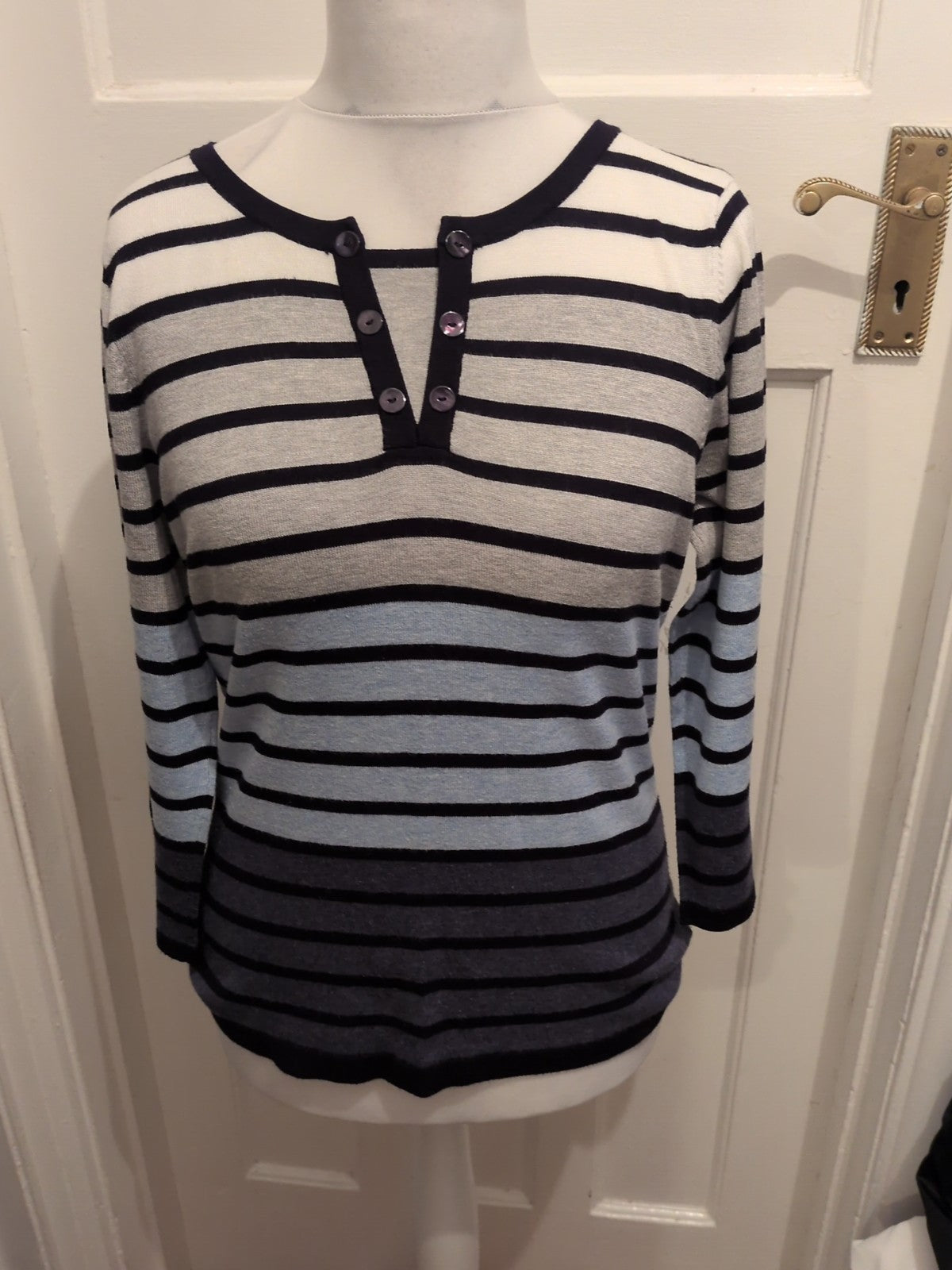 Cc Small Grey White Navy And Blue Striped Blouse