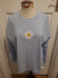 Ladies Shein Size Medium Blue Ribbed Flower Long Sleeved Jumper