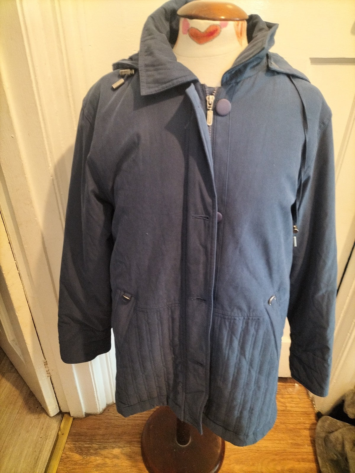 Ladies Astraka Size Small Navy Blue Long Sleeved Lined Coat