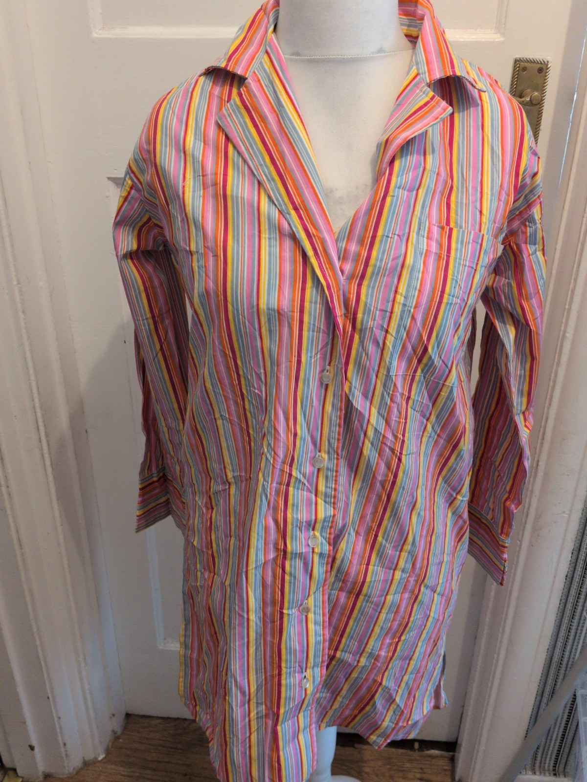 Pretty Secrets 12-14 Multicoloured Stripe Collared Night Shirt