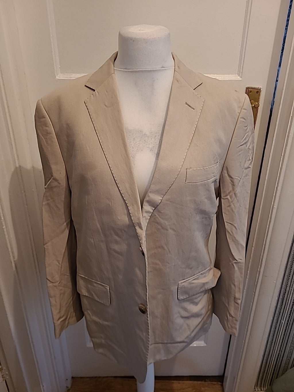 Mens Collezione Size 42 Short Almond Silk Blend Blazer