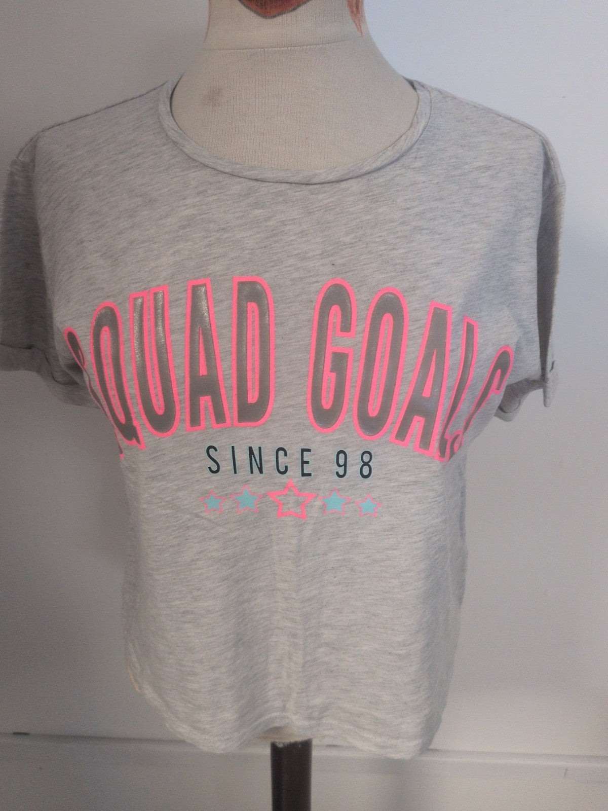 Primark Active 13-14 Years Girls Printed Grey Short Sleeve T-shirt
