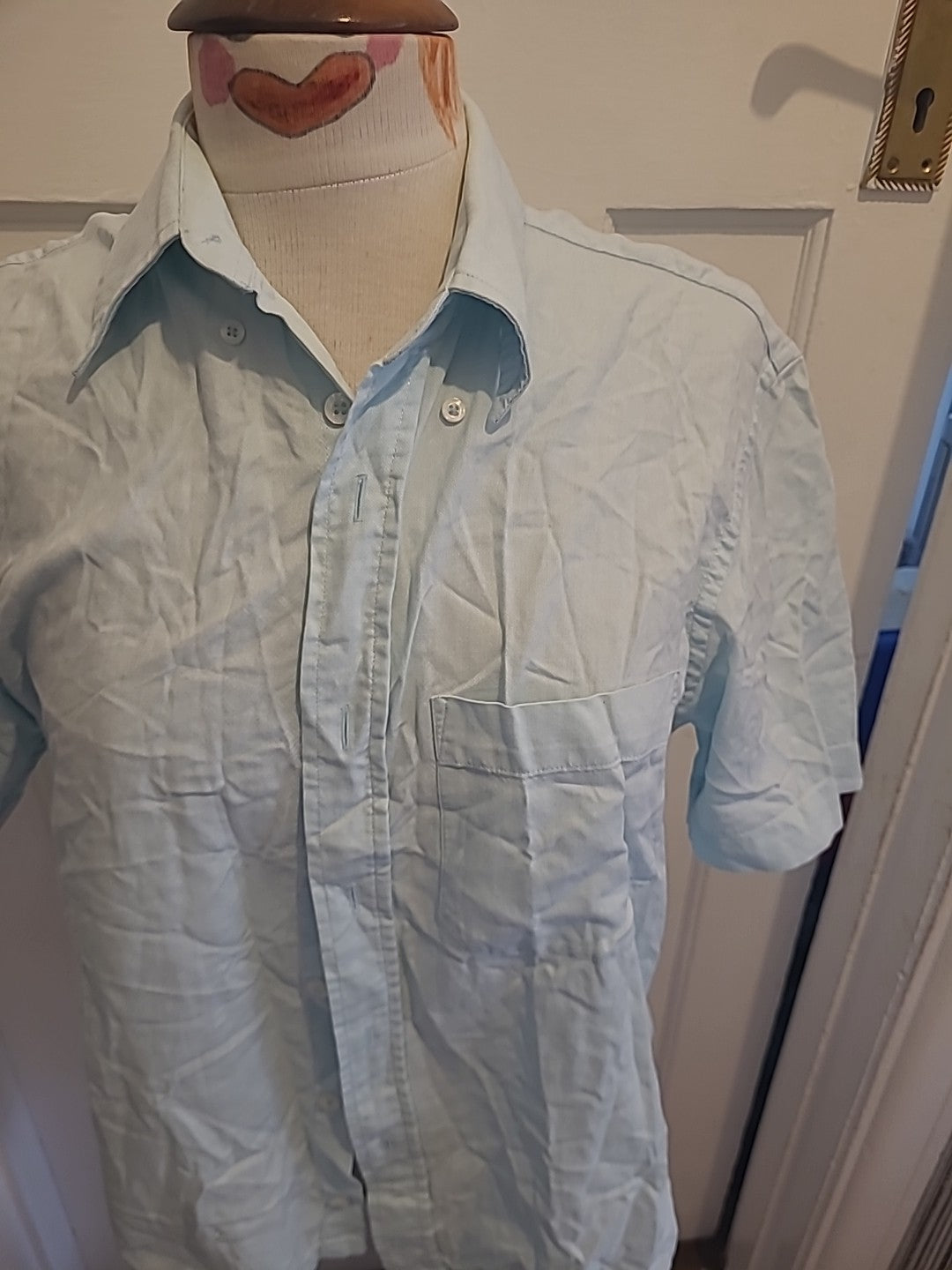 Mens Easy Size Small Pale Sea Blue Short Sleeved Shirt