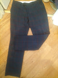 Mens 36" Long Navy With Red And Orange Wool Blend Trousers