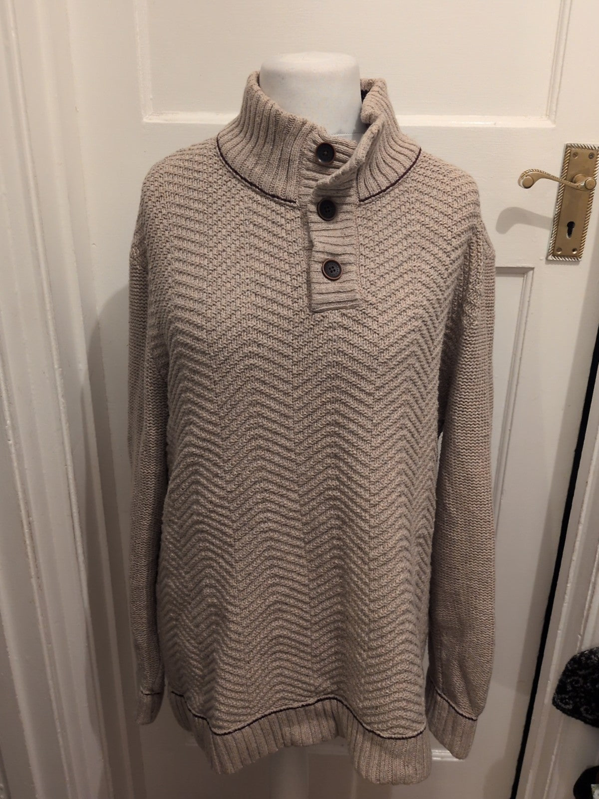 Mantaray XL Beige Knit Long Sleeve Collar Jumper