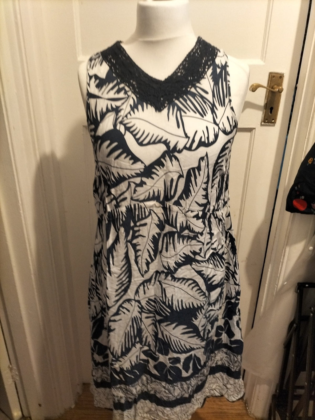 Ladies BM Size 14 Navy And White Sleeveless Lightweight Dress