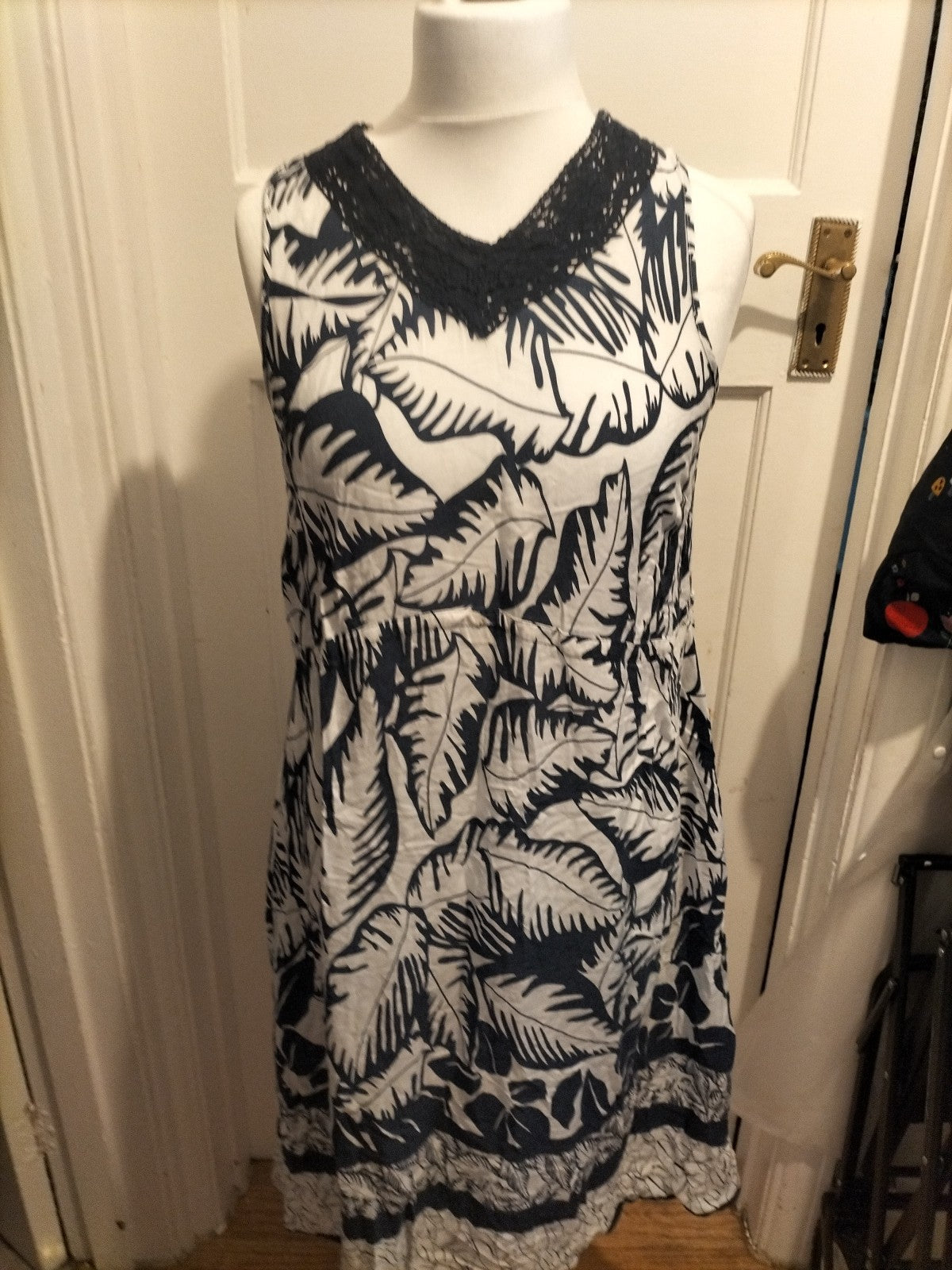 Ladies BM Size 14 Navy And White Sleeveless Lightweight Dress