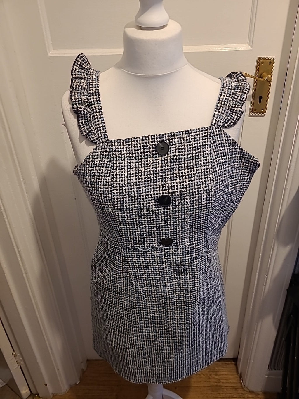 Ladies New Look Size 10 Blue/Black/White Sleeveless Dress