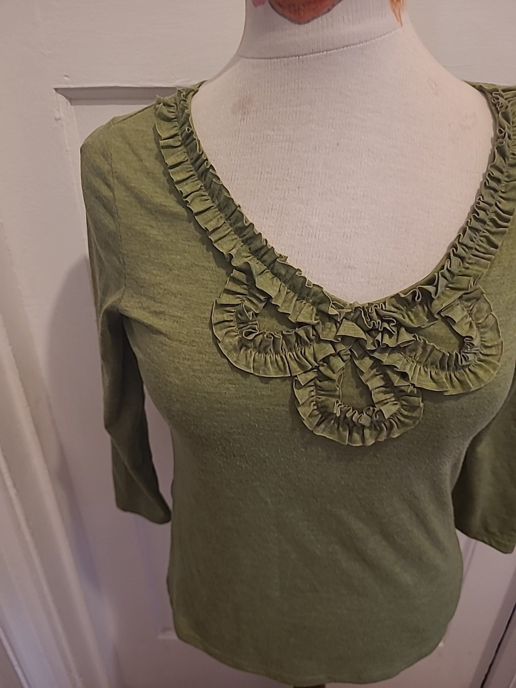Ladies Moda@George Size 10 Green Ruffle Neck Long Sleeved Tshirt