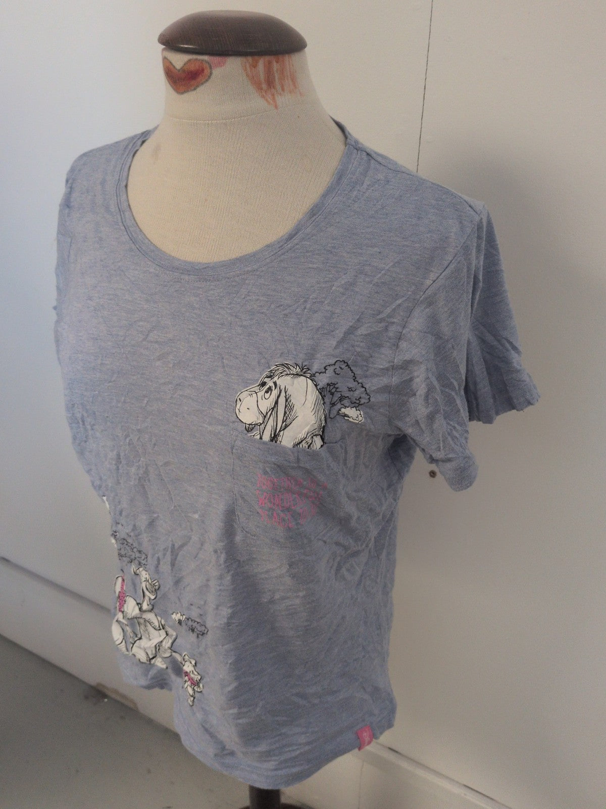 Ladies George Size 16-18 Blue Winnie The Pooh Print Short Sleeve T-shirt