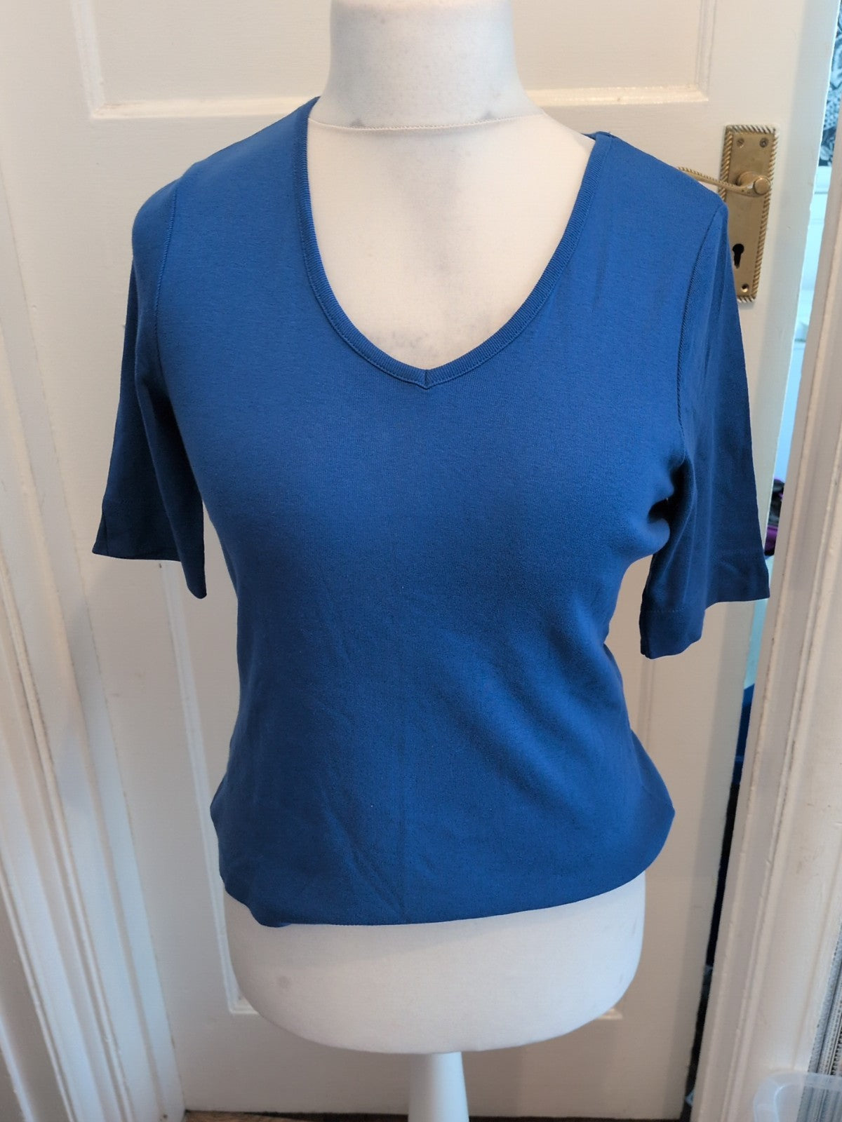 CC Medium Blue V Neck Short Sleeve Blouse