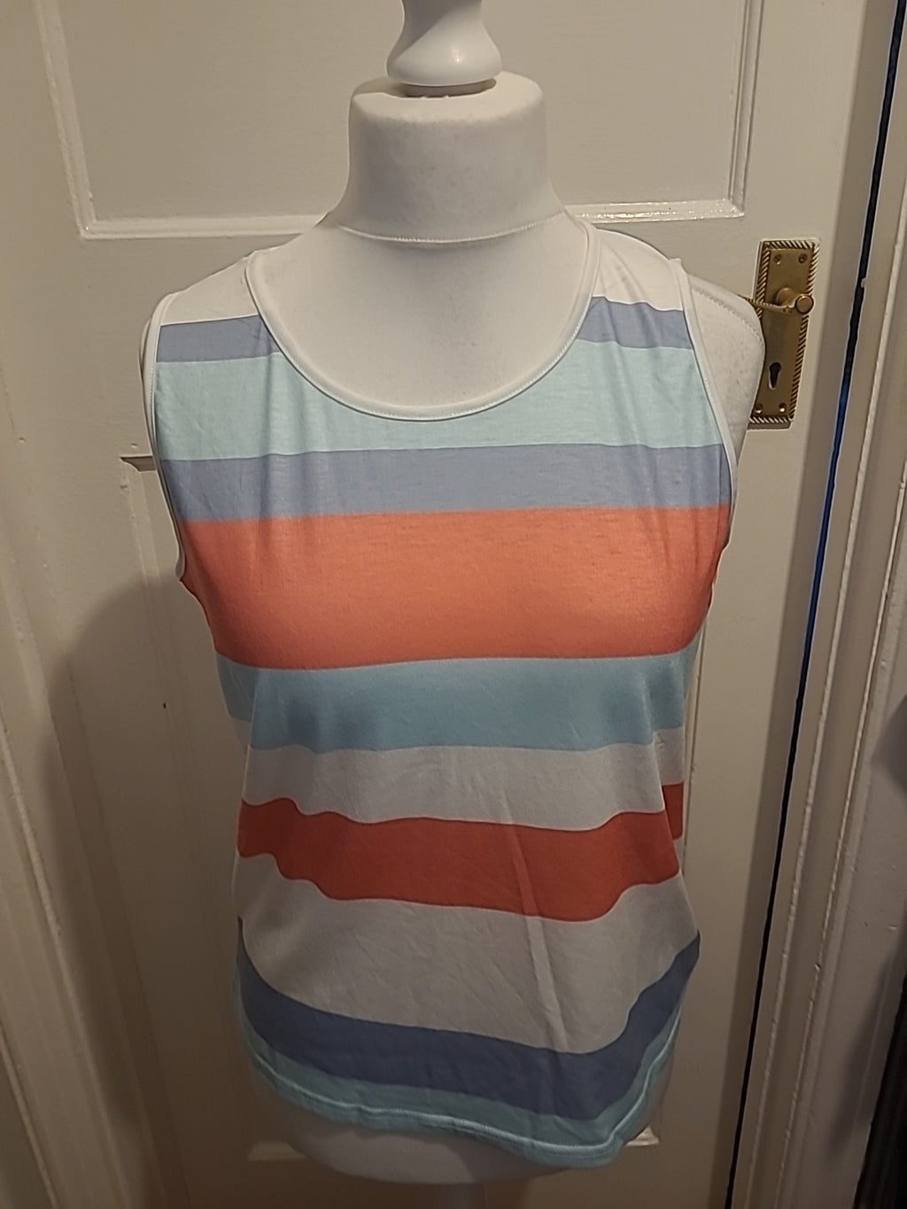 Ladies Size XL Pink/Blue Striped Sleeveless Tshirt