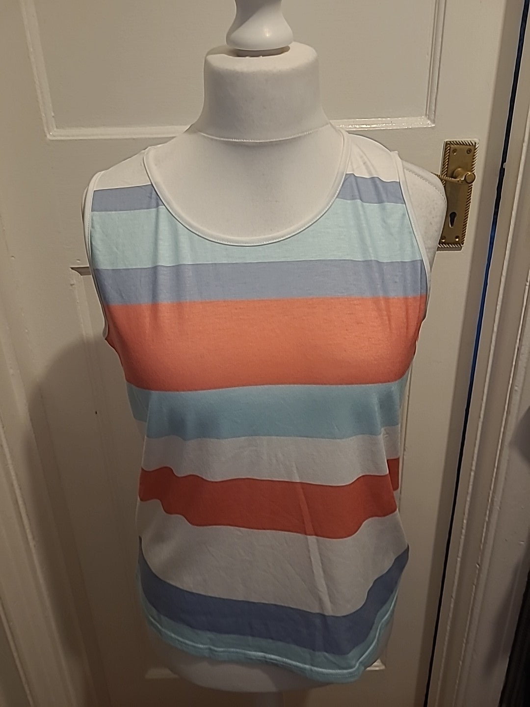 Ladies Size XL Pink/Blue Striped Sleeveless Tshirt