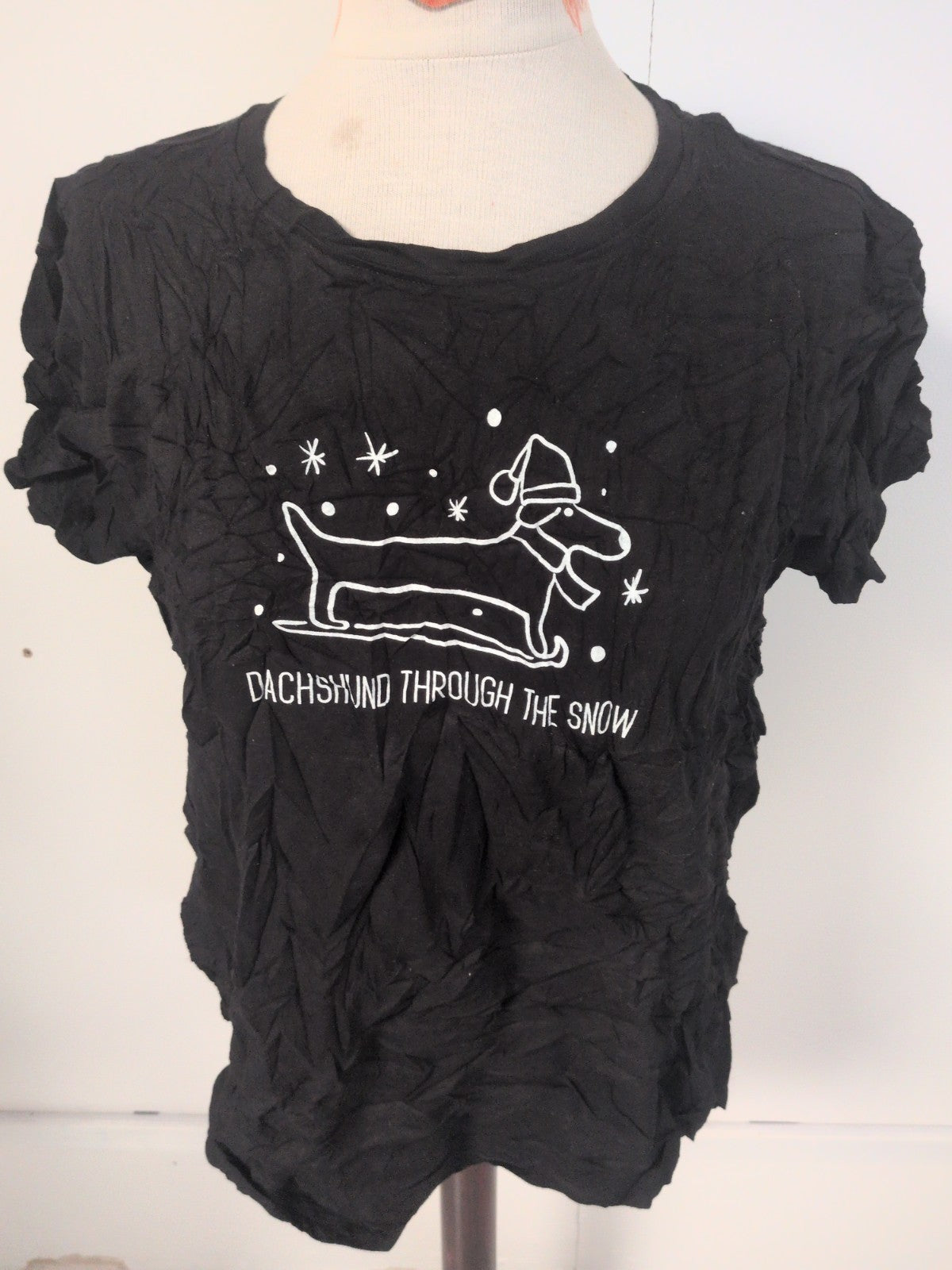 Ladies Primark Size 18-20 Black Print Christmas Pyjama Top