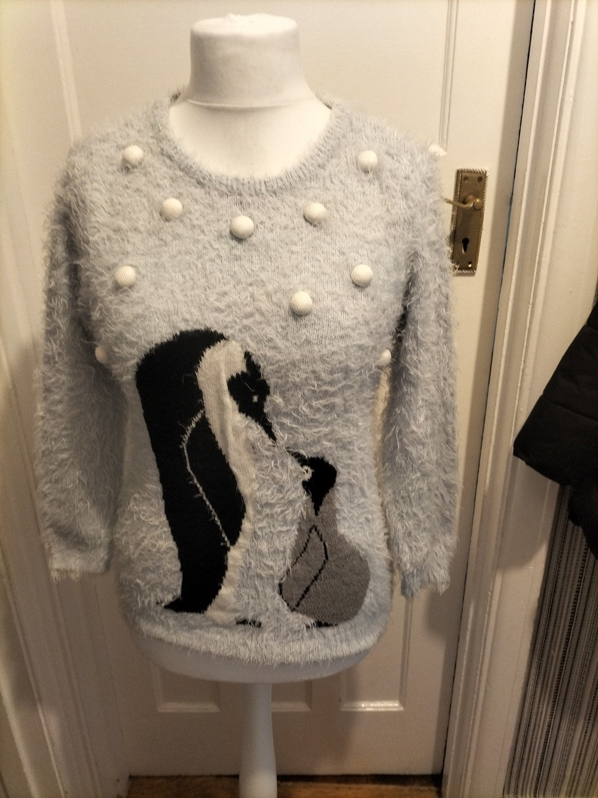 Ladies Peacocks Size Medium Pale Blue Fluffy Penguin Jumper
