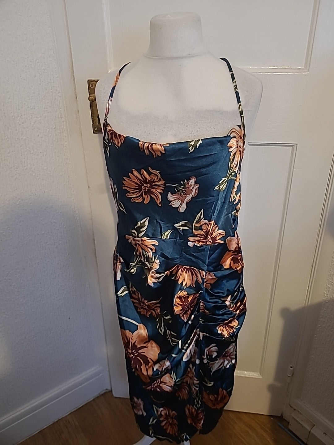 Ladies Size Large Dark Teal Floral Dress Sleeveless