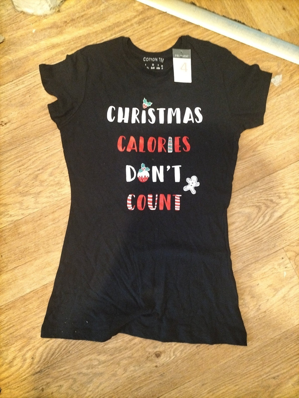 Brand New Ladies Primark Size 4 Black Cotton Printed Tee