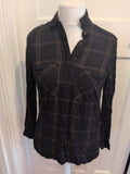New Look 10 Black And Brown Long Sleeve Blouse Collared Buttoned