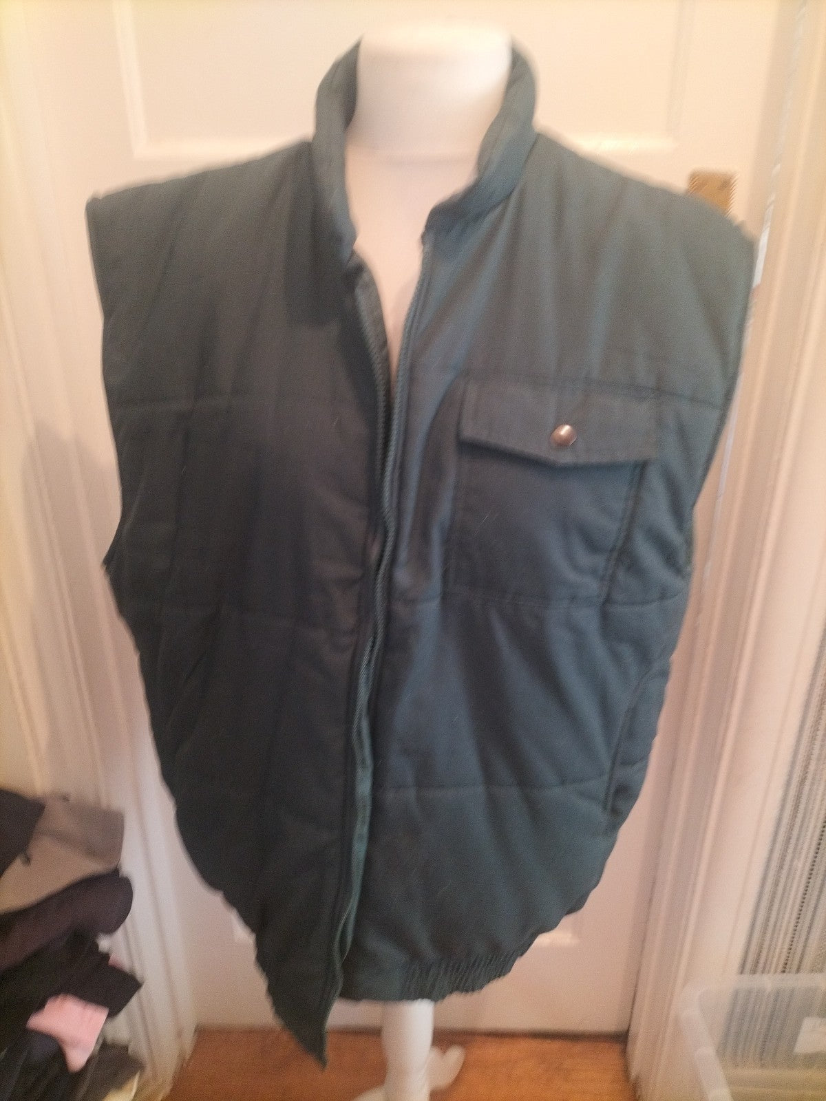 Mens Size XL Dark Green Sleeveless Puffer Jacket Full Zip
