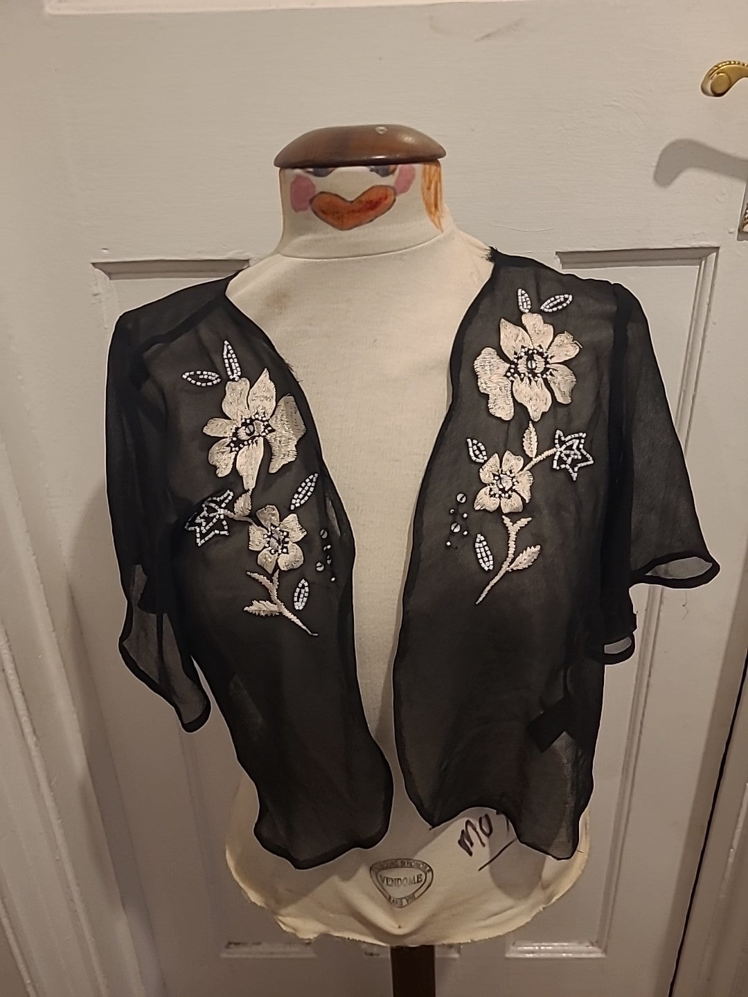 Ladies Joanna Hope Size 12 Black See Through Short Sleeved Floral Cardigan