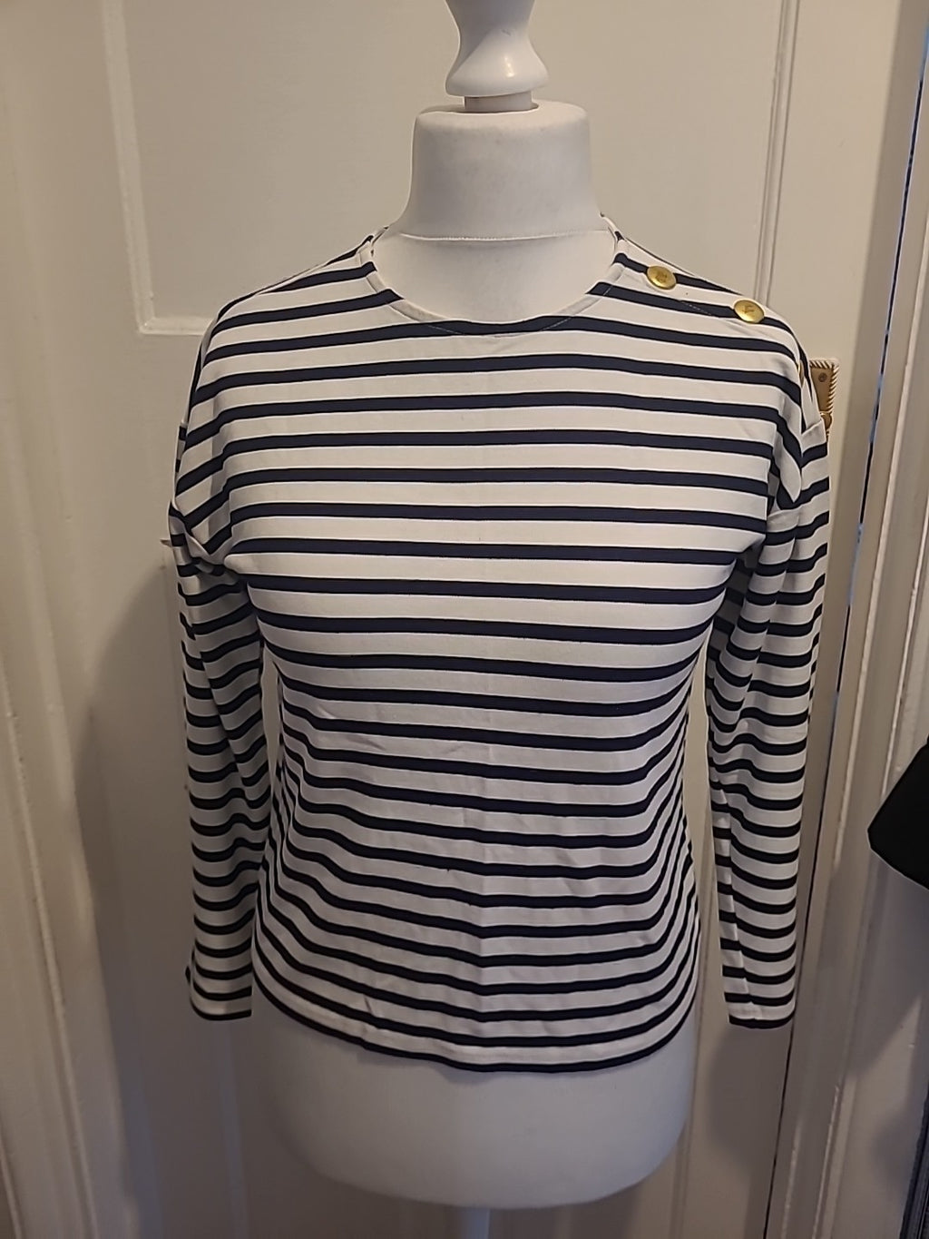 Ladies Papaya Size 8 Navy/White Long Sleeved Blouse