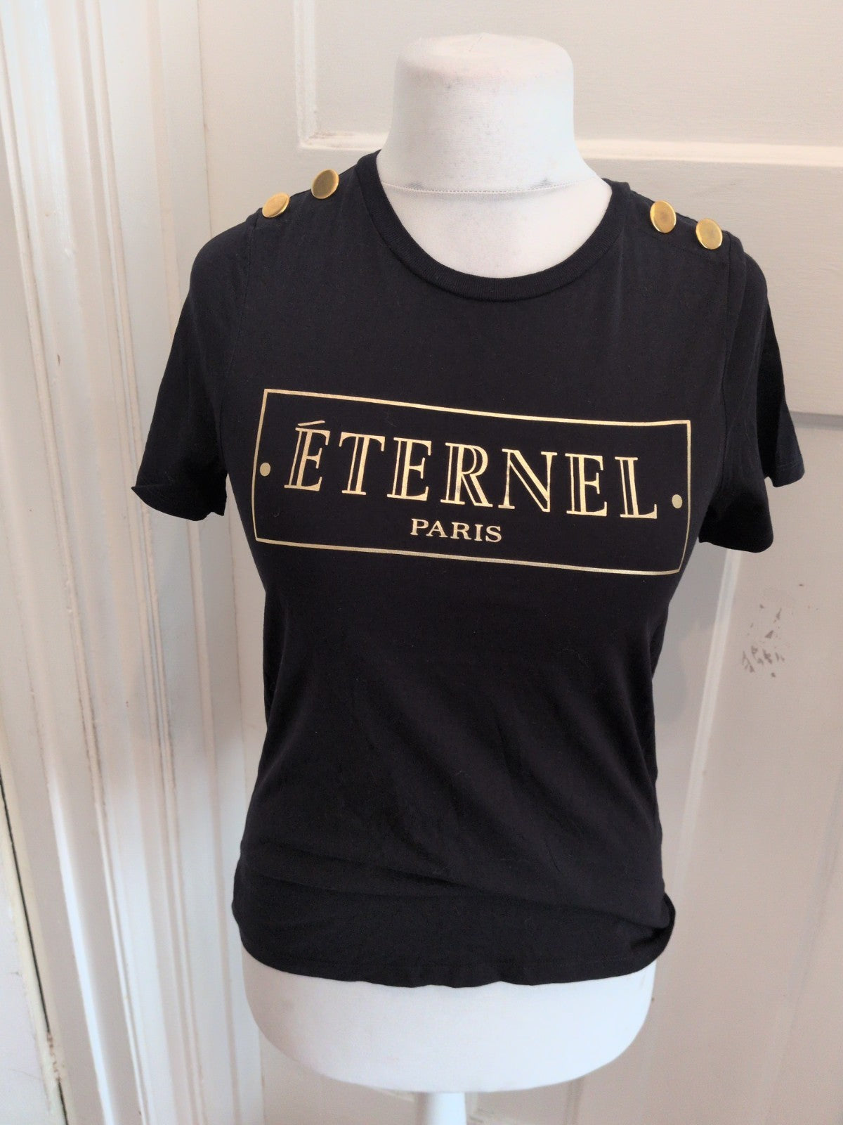 River Island 10 Black With Gold Print Short Sleeve T-shirt