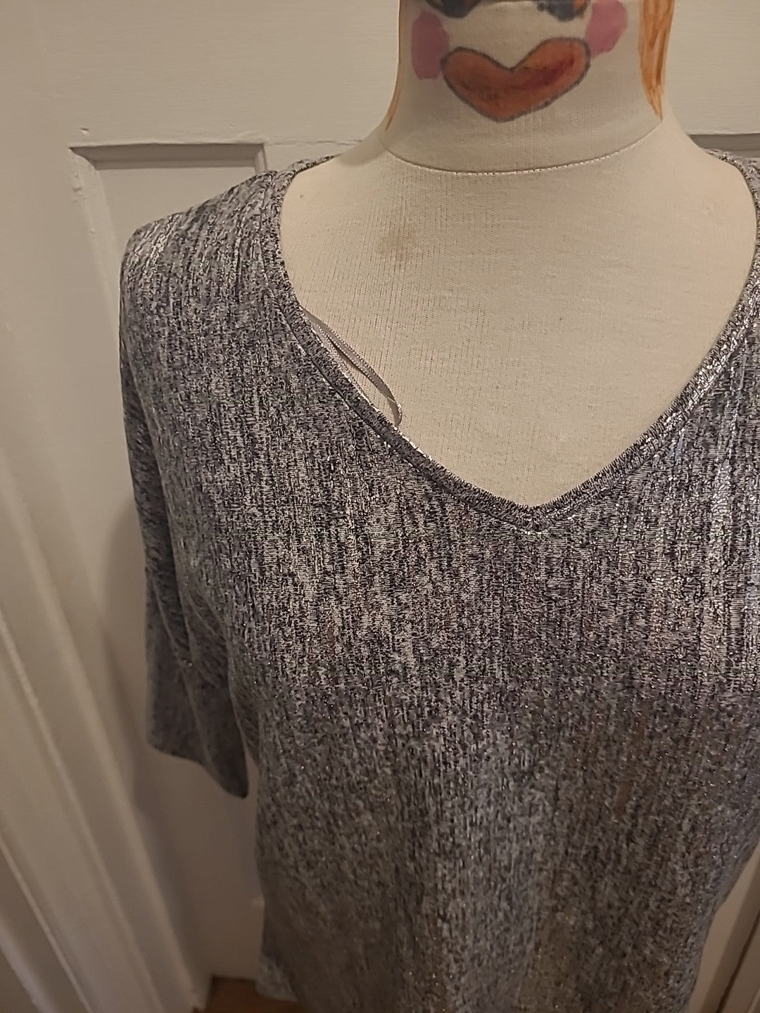 Ladies Tu Size 12 Metallic Silver Mid Sleeved Tshirt